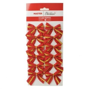 Laço de Natal em Veludo com Fita Dourada – 12 Peças 6,5 cm (B147)