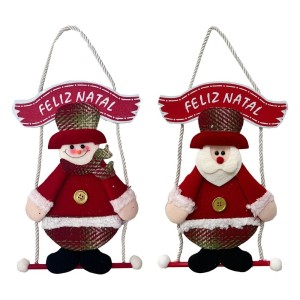 Guirlanda com Bonecos Natalinos e Placa Xadrez Vermelha – Sortido WF2932