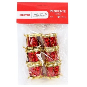 Pendente de Natal Tambor com Glitter – 6 Peças 3 cm