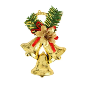 Pendente de Natal Sinos Triplos com Flor Dourada – 15 cm – Cód: WF3029