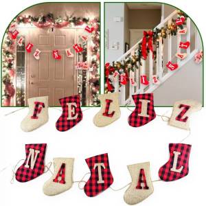 Varal Decorativo Cordão de Botas “Feliz Natal” com Pregadores