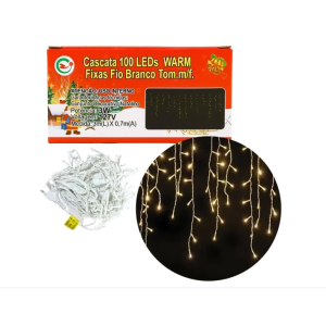 PISCA NATAL CASCATA LED BRANCO QUENTE 100 LÂMPADAS 3M