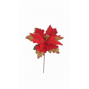 Flor de Natal Artificial Vermelha com Glitter Dourado