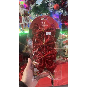 Kit de Laços Decorativos Natalinos Vermelhos com Glitter (Conjunto de 4 Peças)