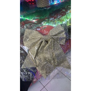 Laço Gigante Decorativo de Natal em Tela com Glitter Dourado – Peça Única