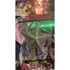 Enfeite Natalino Ponteira Estrela 3D com Glitter Dourado