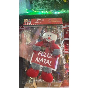 Enfeite Natalino Pendente Boneco de Neve de Pelúcia com Placa 