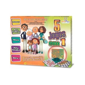 Jogo 5 em 1 – Damas, Trilha, Resta 1, Pega Varetas e Pista Maluca