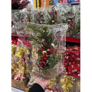 ENFEITE MINI ÁRVORE DE NATAL COM FRUTOS VERMELHOS E PINHAS