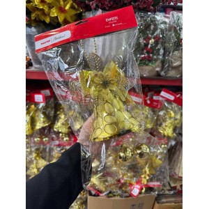 ENFEITE SINO DOURADO COM FLOR E FOLHAS 34CM