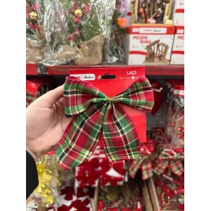 ENFEITE DE NATAL LAÇO XADREZ VERMELHO E VERDE 15X17CM