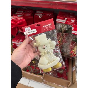 PENDENTE BONECO NATALINO BEGE COM DOURADO