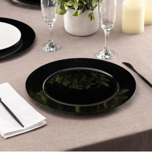 PRATO RASO DE JANTAR 26CM PRETO BRILHANTE FLARE - HAUSKRAFT