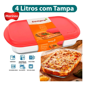 Assadeira Com Tampa 4L Lasanheira Grande Sempre Nadir Transparente
