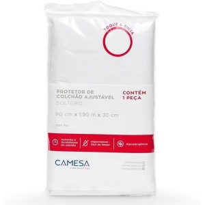 Camesa Protetor de Colchão Ajustável PVC Impermeável – Solteiro 90x190 cm – Branco
